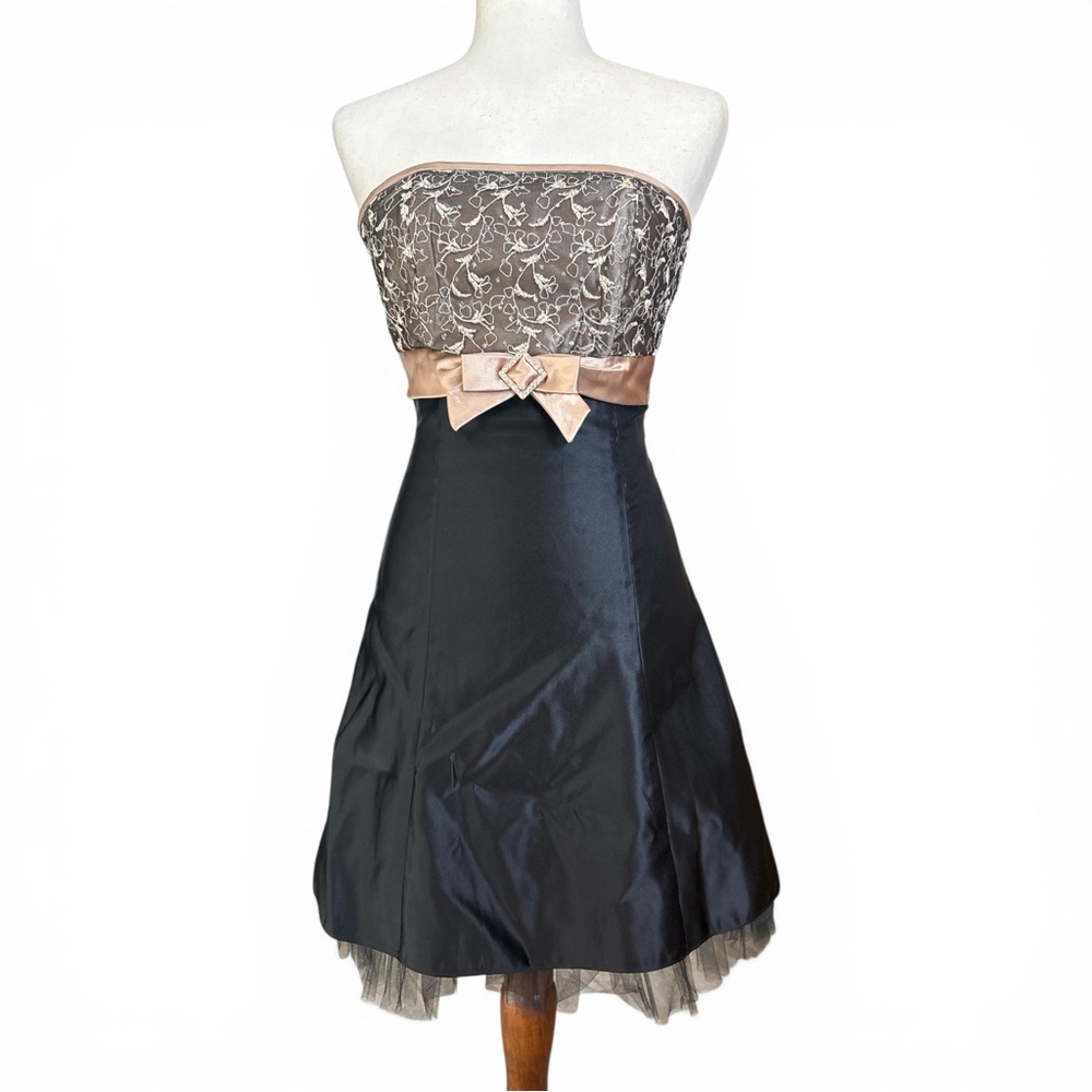 Jessica McClintock Black and Taupe Strapless Evening Dress